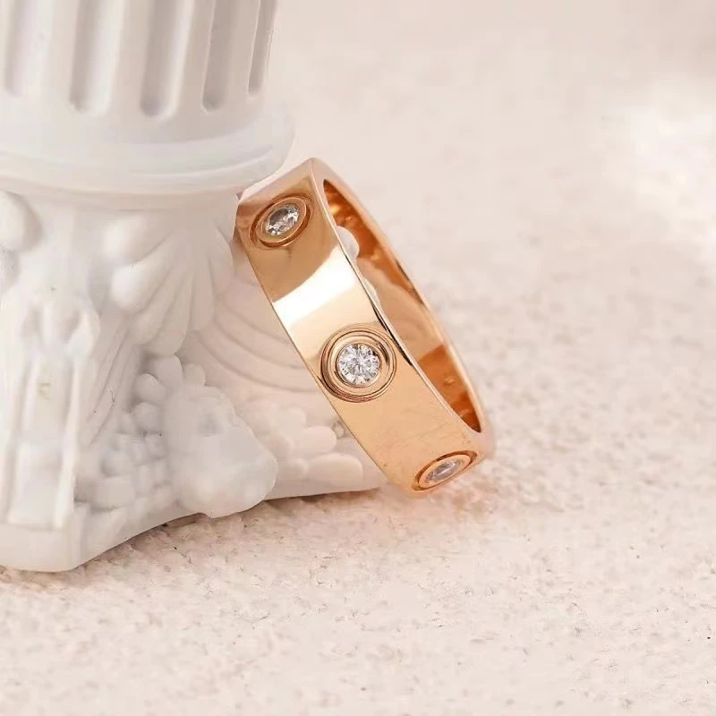 钛钢莫桑石戒指 黛珊娜戒指精工-经典款轻奢情侣结婚时尚经典光面