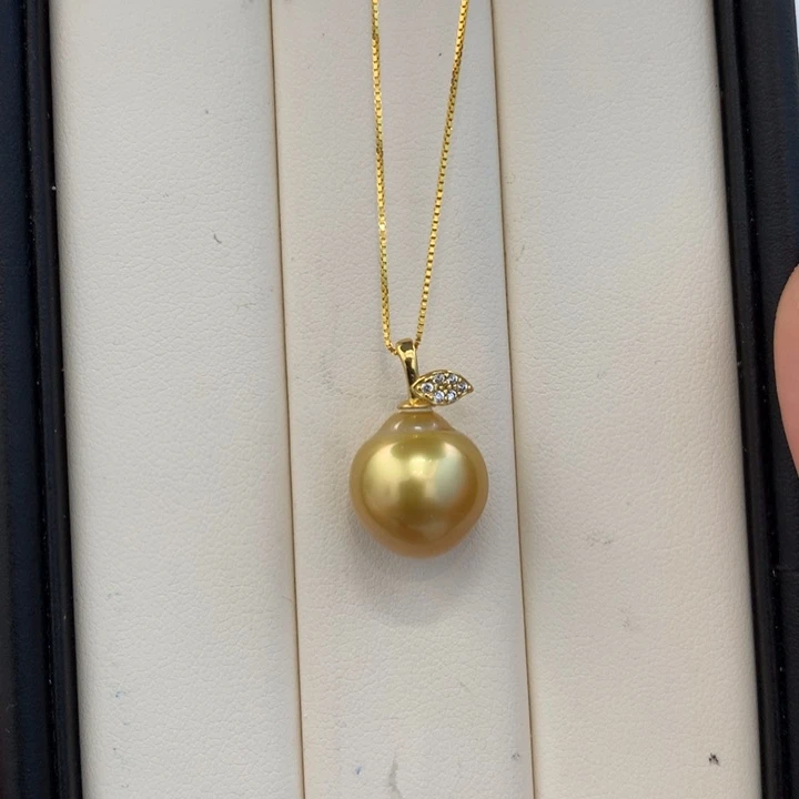 银S925镶嵌海水珍珠颈饰12.8mm南洋金珠吊坠