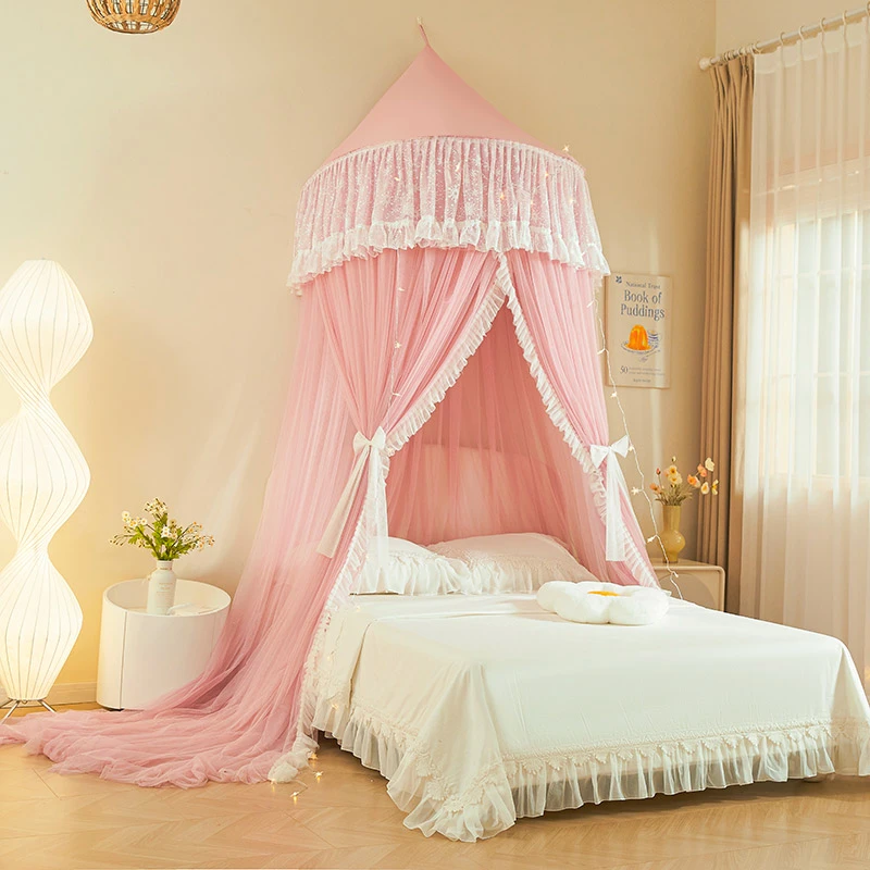 法式格调蕾丝花边半圆蚊帐公主风防蚊免安装