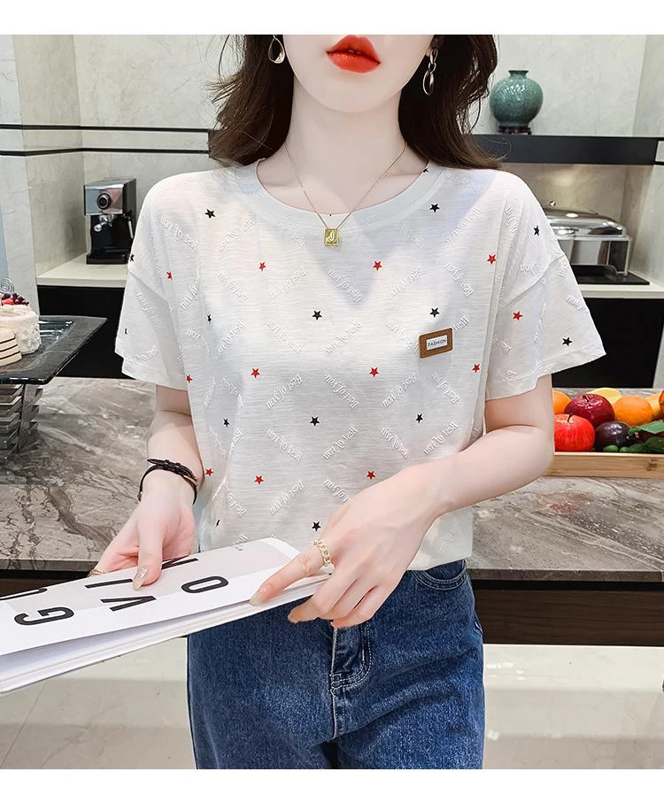 女装夏季 网红气质宽松圆领慵懒风针织衫显瘦短袖洋气