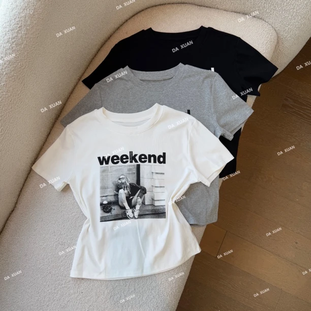 /D.X/2025夏款『美式女孩』小众设计字母印花圆领短袖T恤/DL9219