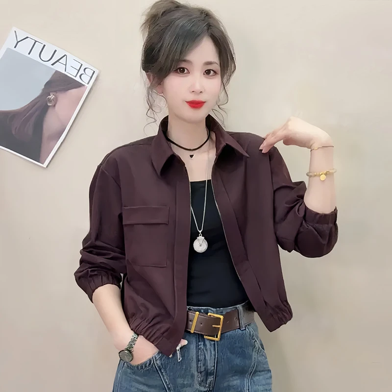 设计感时尚百搭拼接短外套女2025年秋冬新款韩版拉链翻领纯色上衣