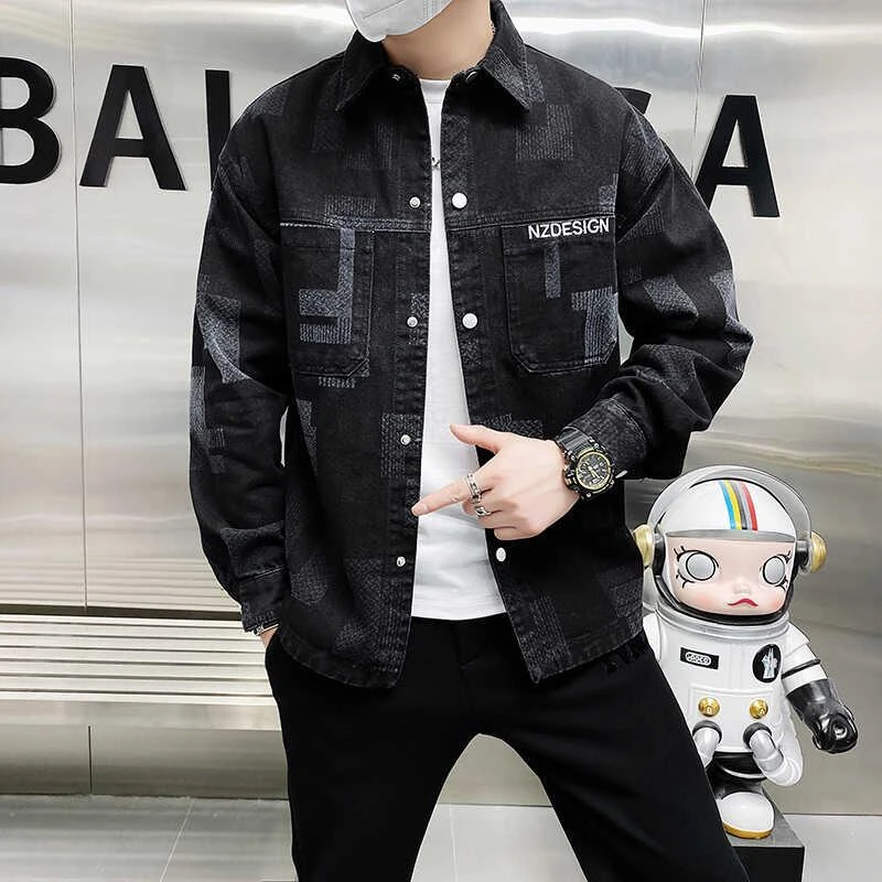 FAVMARTHA秋季外套男2025新款牛仔套装高级感休闲潮牌男装衬衫帅