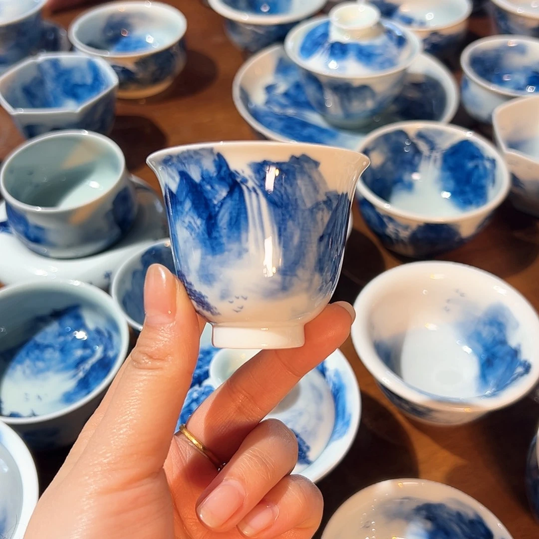 杯t**e青花手绘山水主人杯
