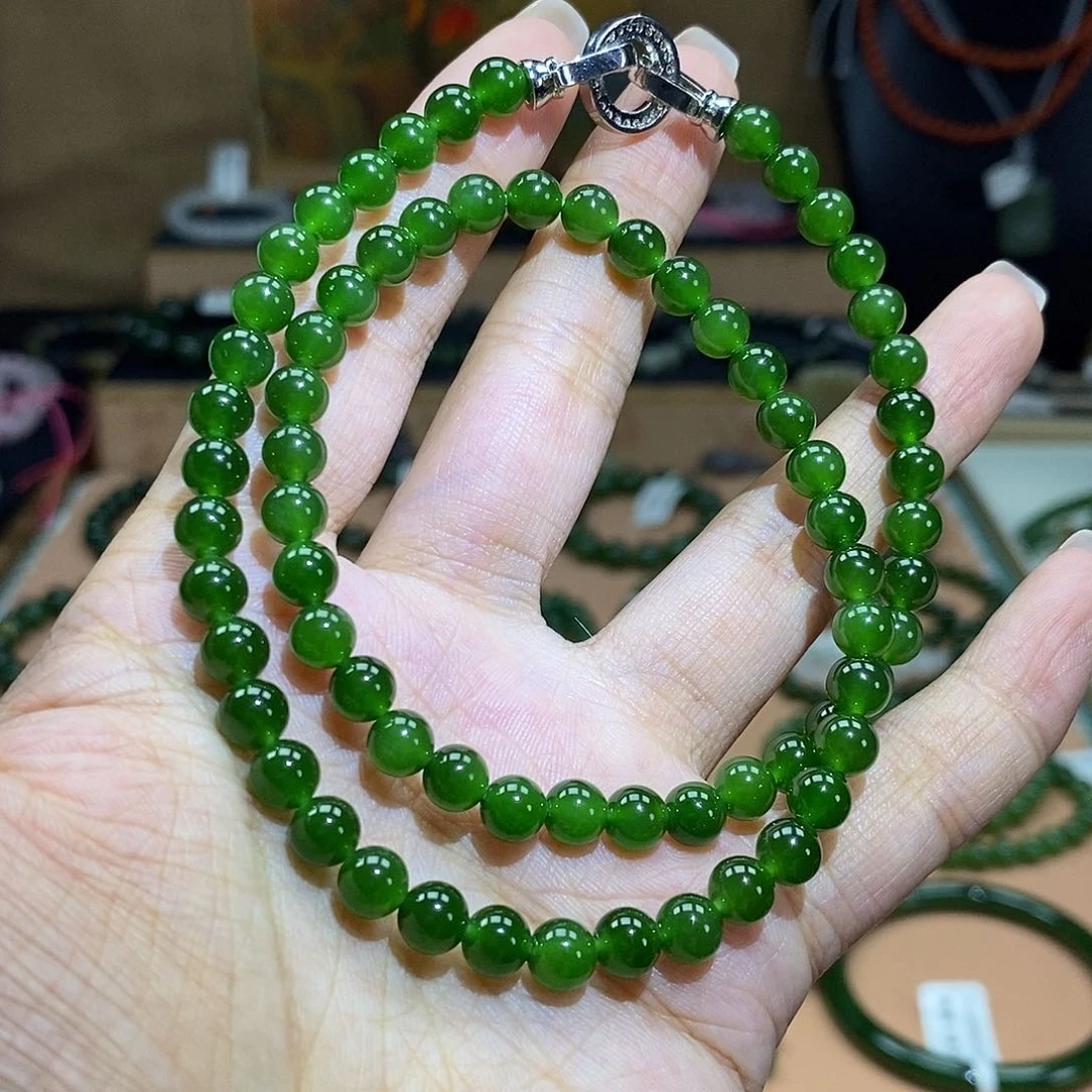 颈饰未镶嵌和田玉（碧玉）6mm辣绿