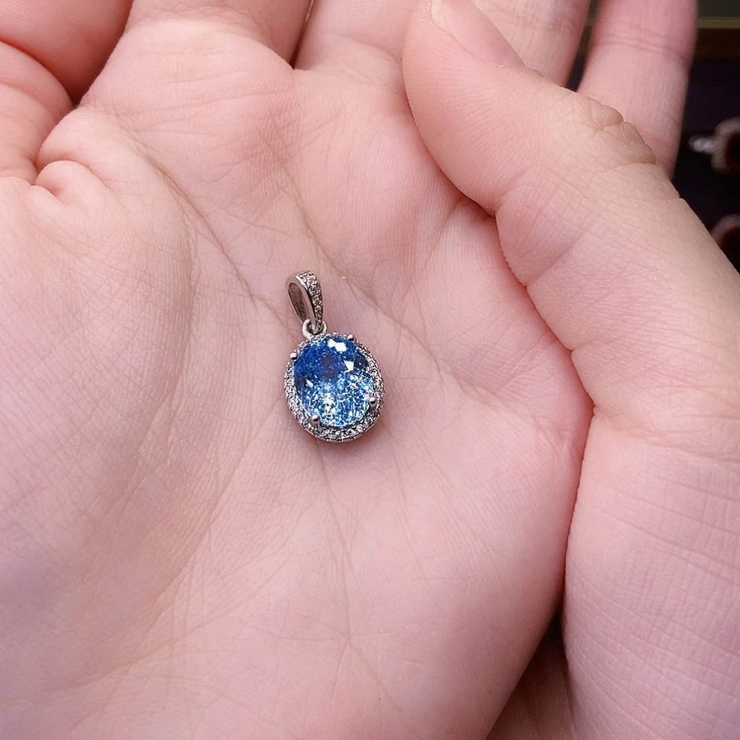 海蓝宝石吊坠(赠链)银S925镶嵌
