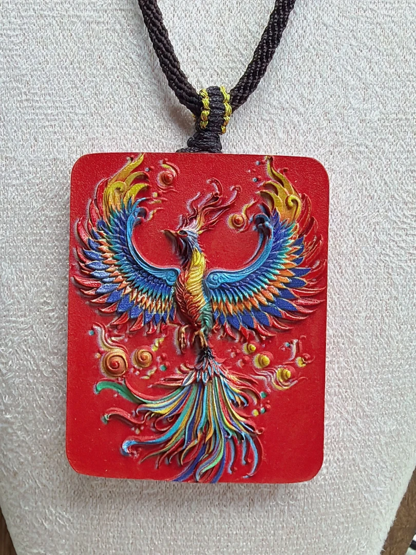 含辰砂工艺品唐卡朱砂正品工艺品彩绘凤凰45×35mm吊坠32g