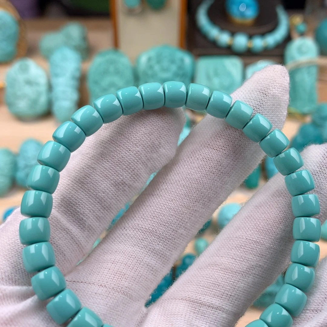 绿松石未镶嵌直切手串卡6.5