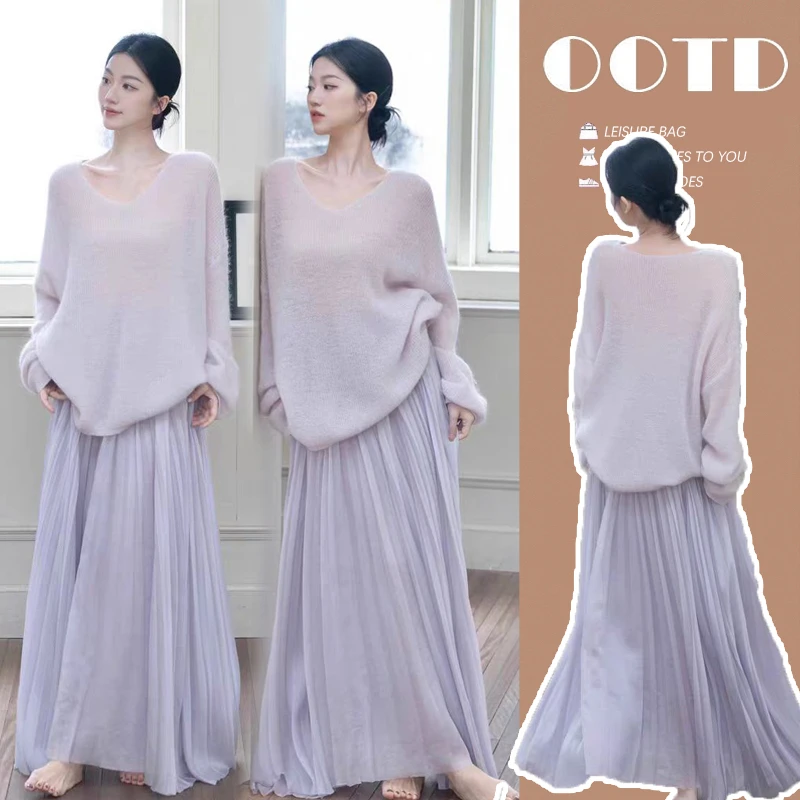 孕妇装2025早春新款法式温柔风休闲宽松针织罩衫高腰半身裙两件套