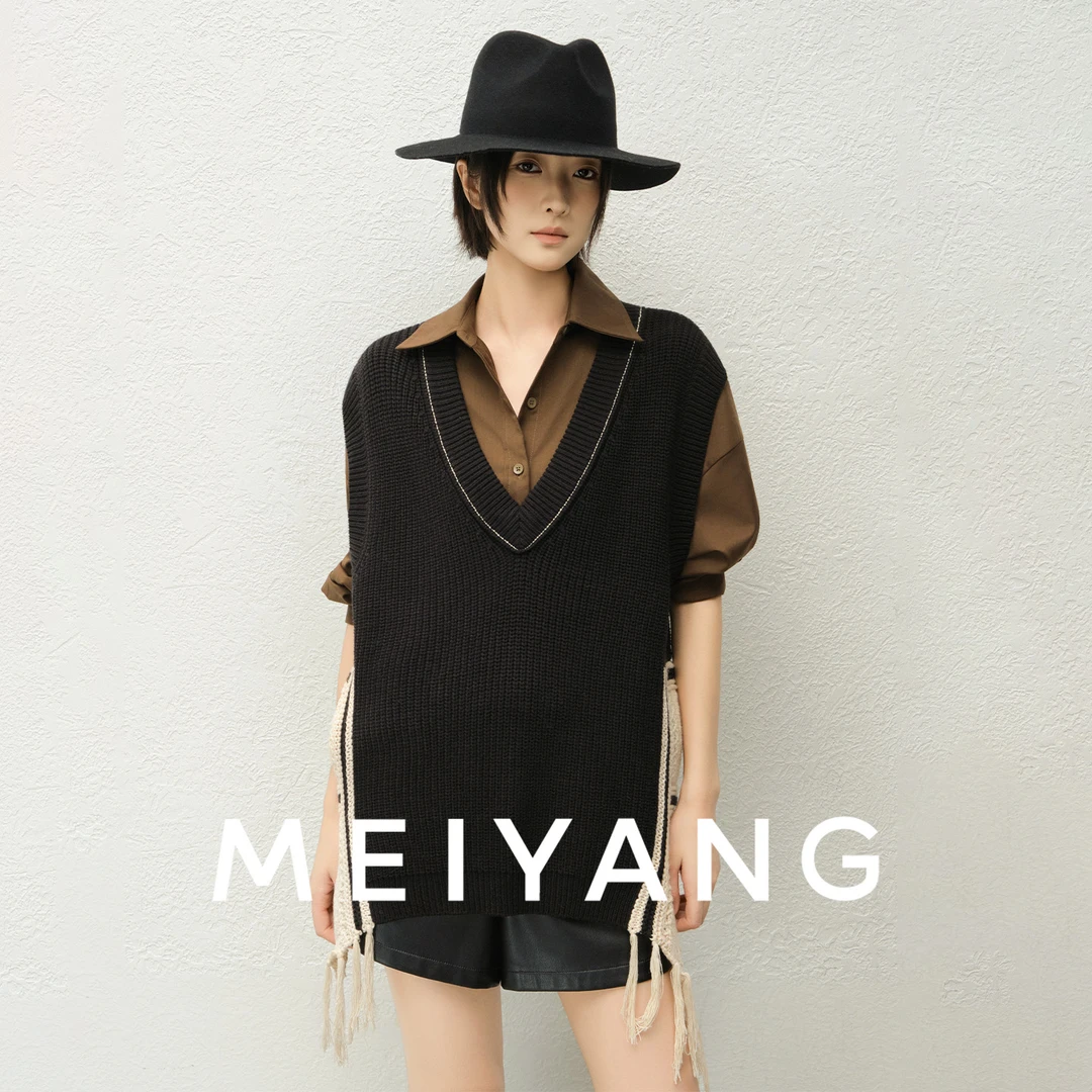 美洋MEIYANG 藤编马甲【商场同款】设计款！撞色钩花流苏马夹