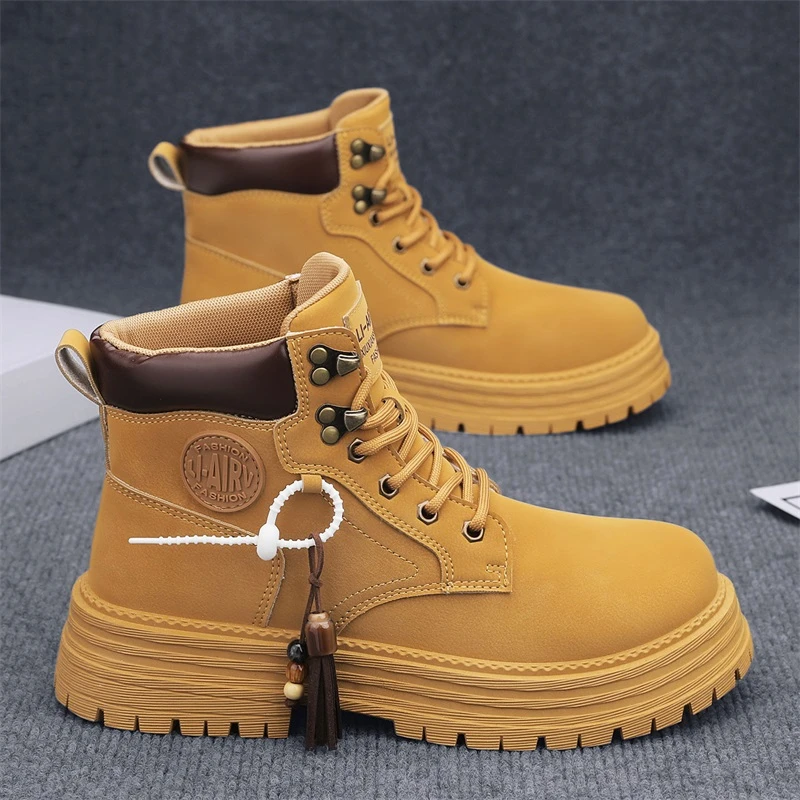 特价工厂店秋冬季中帮皮面马丁男鞋工装靴休闲潮流大黄靴英伦风