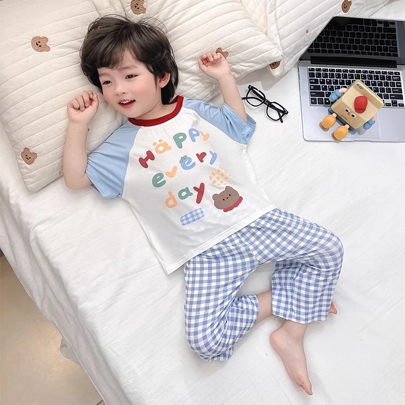 2025新款男童睡衣夏冰丝儿童家居服套装男孩宝宝莫代尔空调服夏季