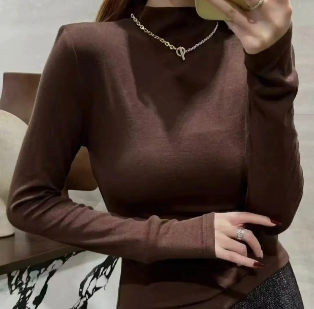 (运补5-8)秋冬季半高领新款2025韩版修身显瘦百搭长袖打底衫