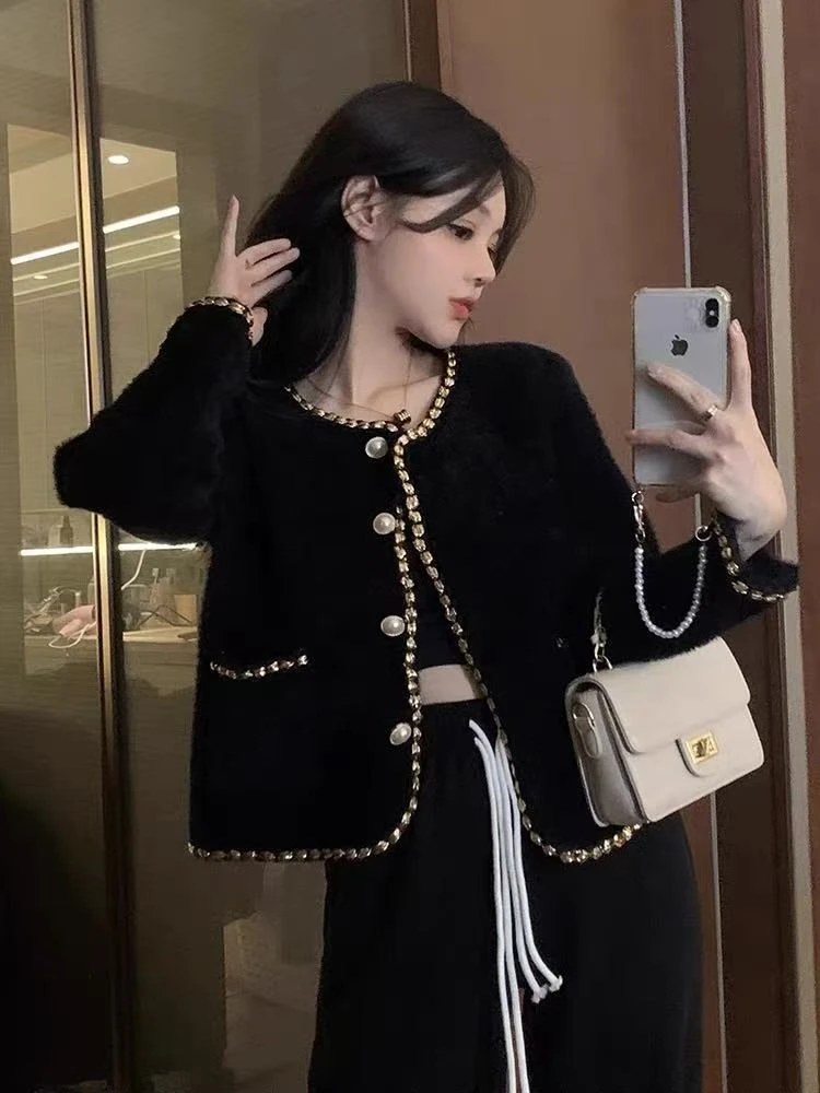 F52  外套女秋冬小香风小个子气质显瘦网红款毛毛外套