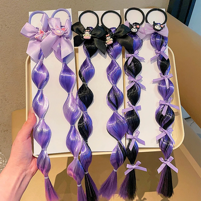 儿童紫色库洛米假发辫子头绳女童拳击辫扎马尾灯笼泡泡辫头饰皮筋