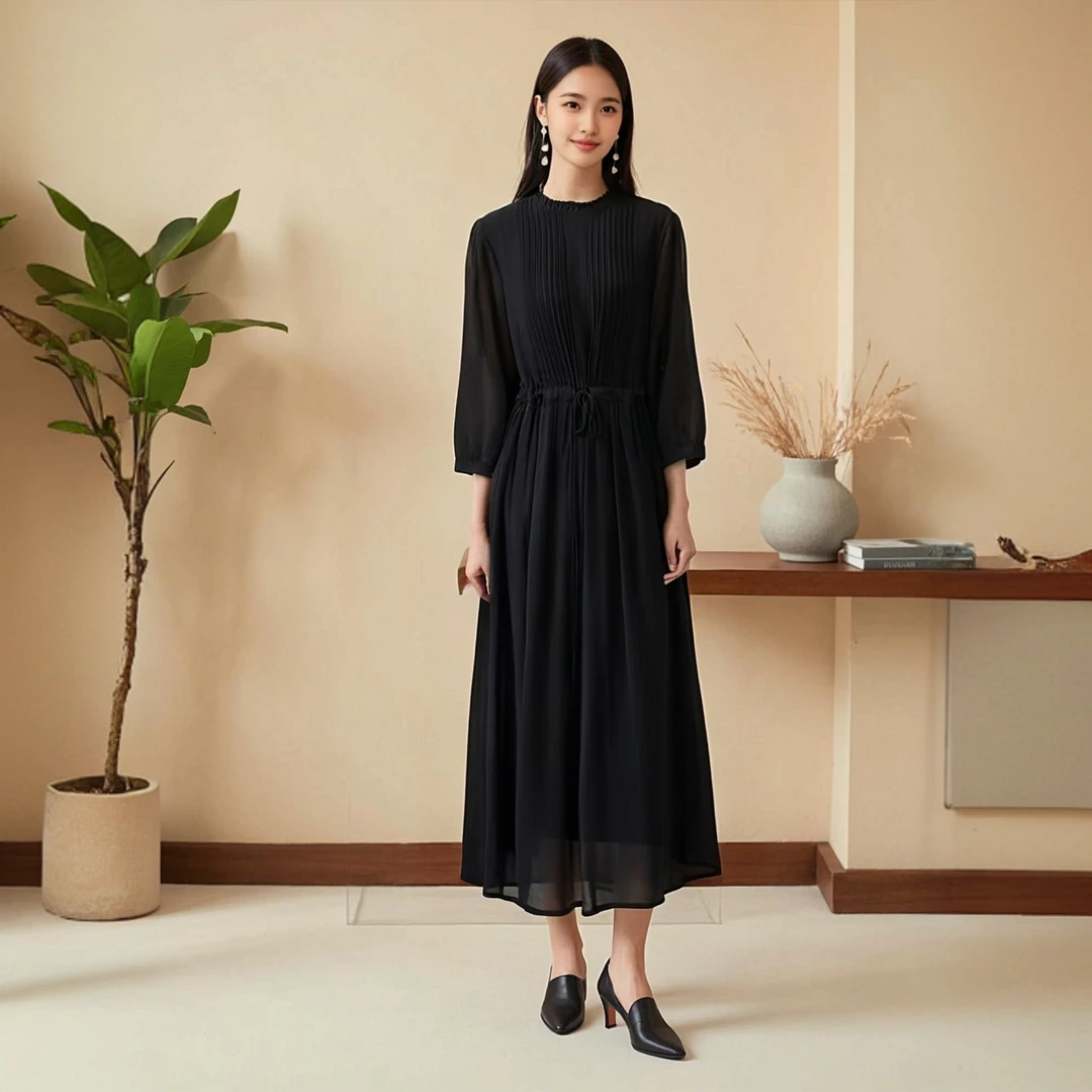 1055-21【黑天鹅】新款长袖连衣裙