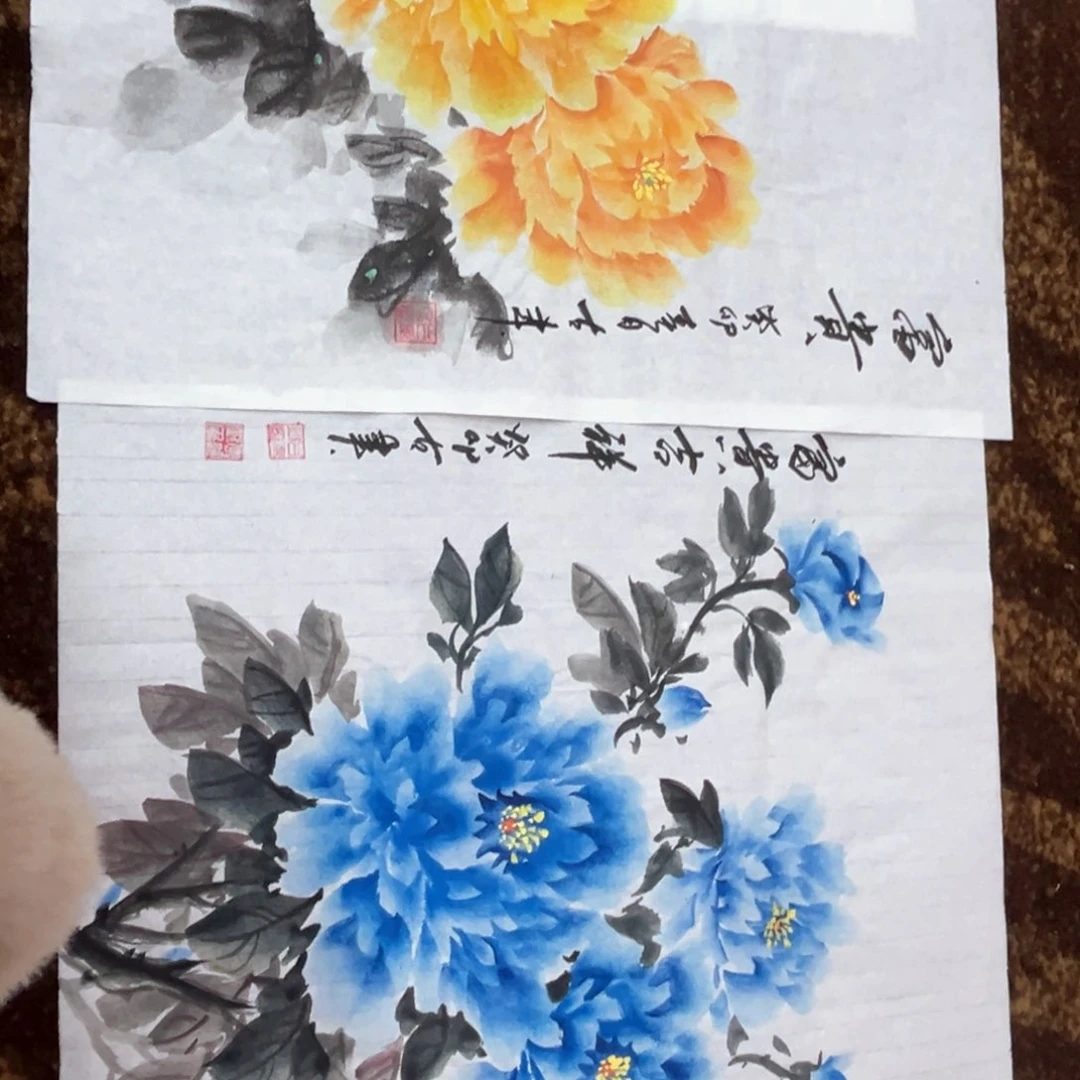 国画牡丹绘画两张