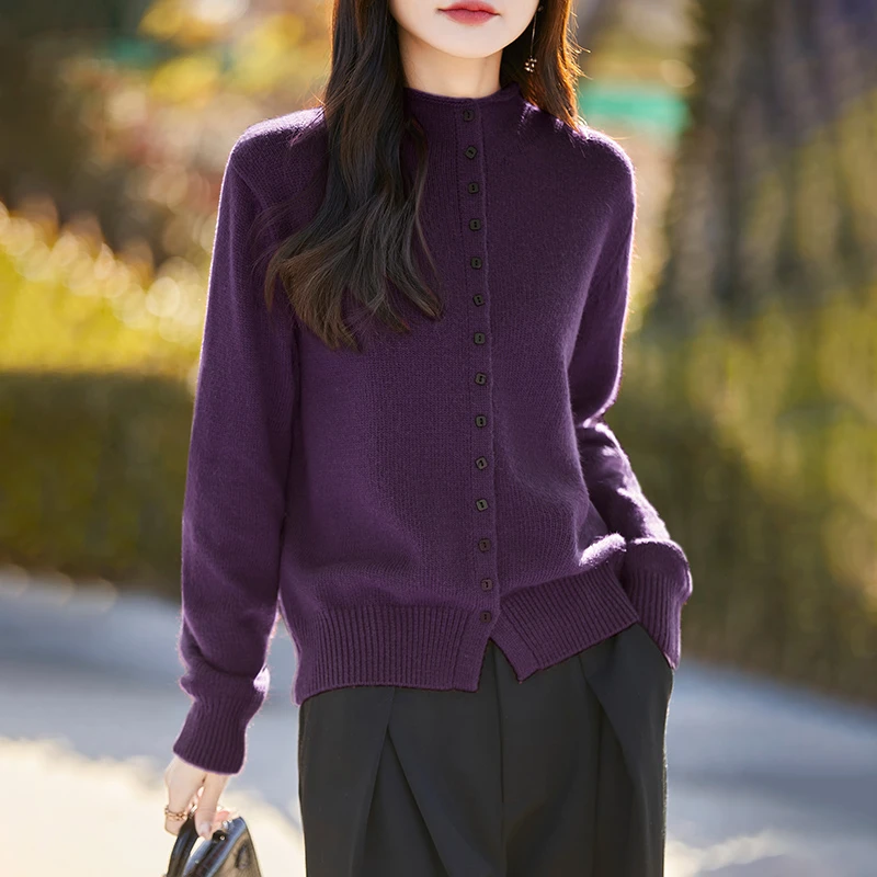 混纺羊毛纯色版~女士防寒保暖立领针织衫秋冬长袖加厚百搭时尚