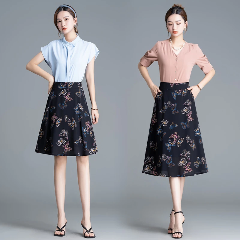 夏季时尚短款显瘦半身裙休闲碎花裙子高腰半裙洋气中长款气质