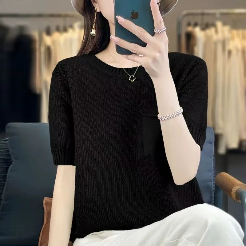 【沐子女装】M1-3247黑绿针织短袖