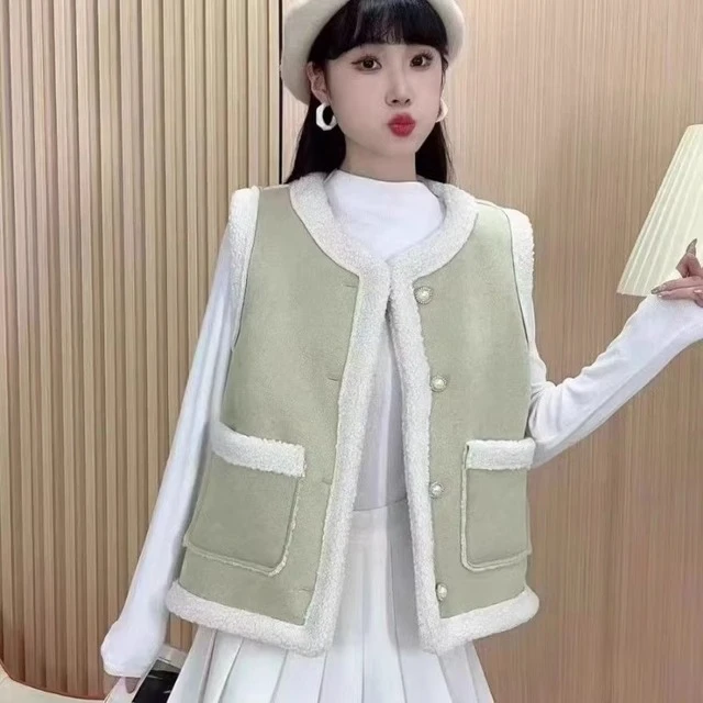 2025新款秋冬甜美百搭无袖加厚保暖仿皮毛一体马甲女背心女外套
