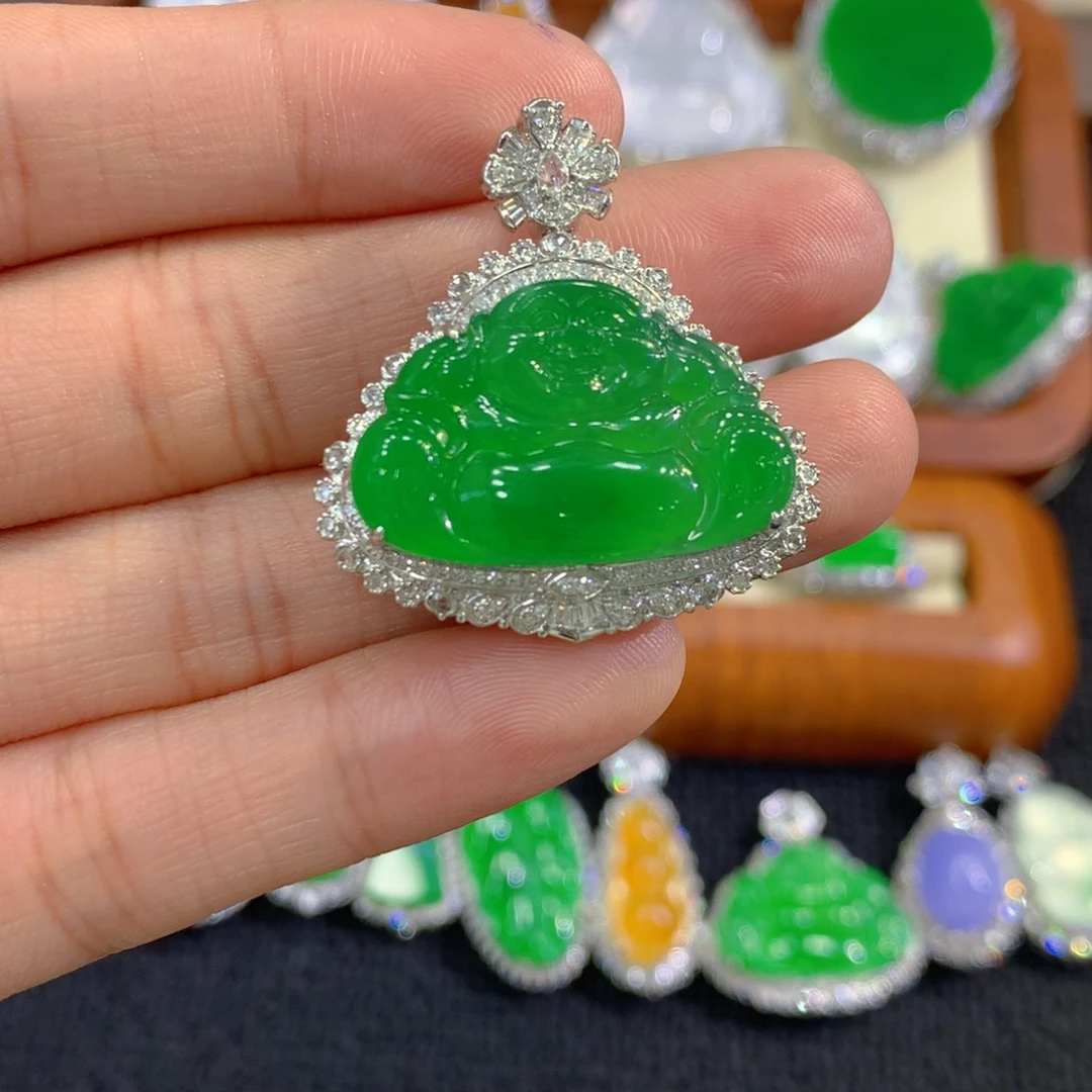 翡翠18K金镶嵌吊坠(不含链)佛公