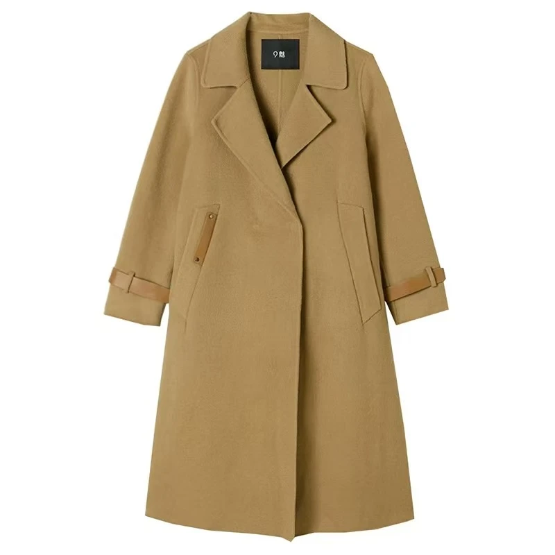 J119931韩版春秋季新款双面呢大衣女中长款