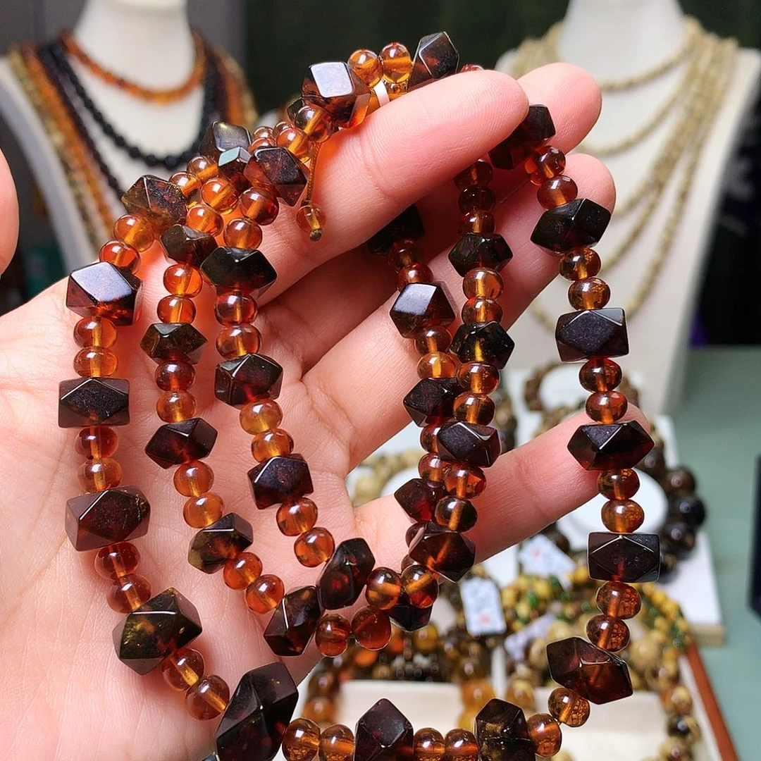 琥珀未镶嵌裸石血翳八棱项链135