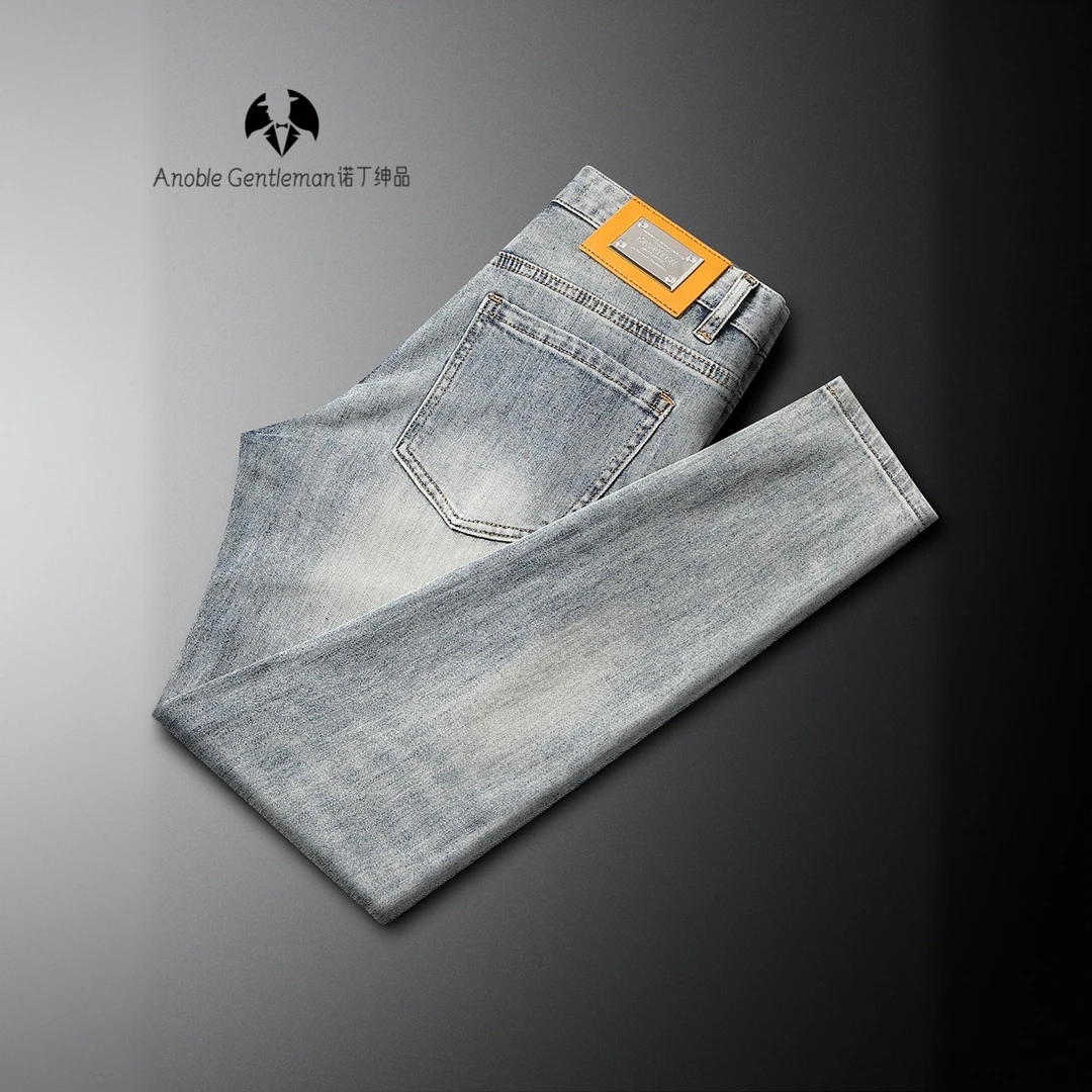 夏季高端牛仔裤男薄款浅色做旧弹力修身小直脚男长裤轻奢潮牌潮流
