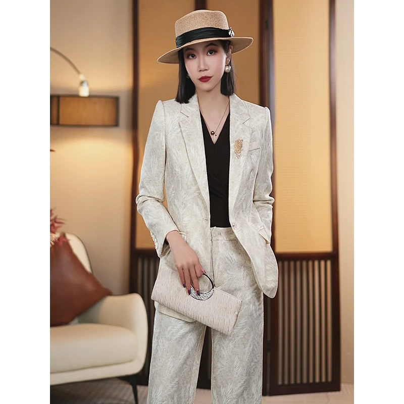 【CiCi小姐】2025春季新款麦穗优雅时尚气质减龄休闲套装米杏色