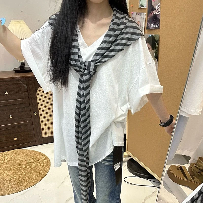 原版披肩广州雪花棉 爽滑微透长袖拉领露肩防晒罩衫百搭纯色显瘦
