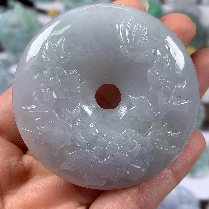 颈饰未镶嵌翡翠花开富贵平安扣两面工艺福利