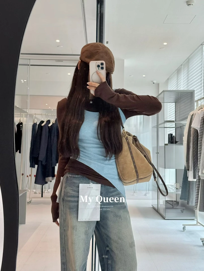 25年秋冬新款两件套打底做旧牛仔裤