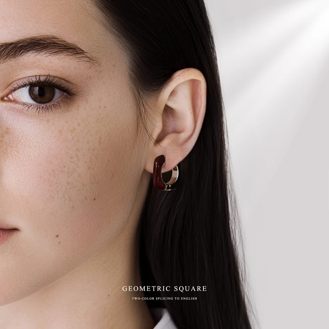 铜合金珐琅耳饰 TWINS LULU 气质美拉德方块拼接耳环TSL1540