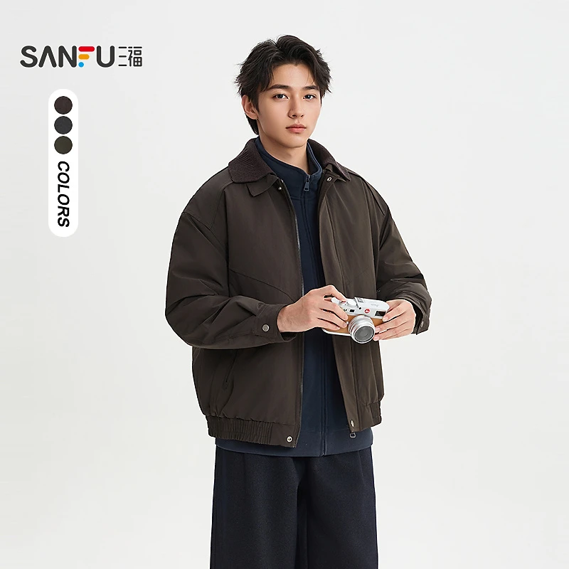 SANFU/三福加棉加厚底特律工装外套男潮牌美式翻领夹克514319