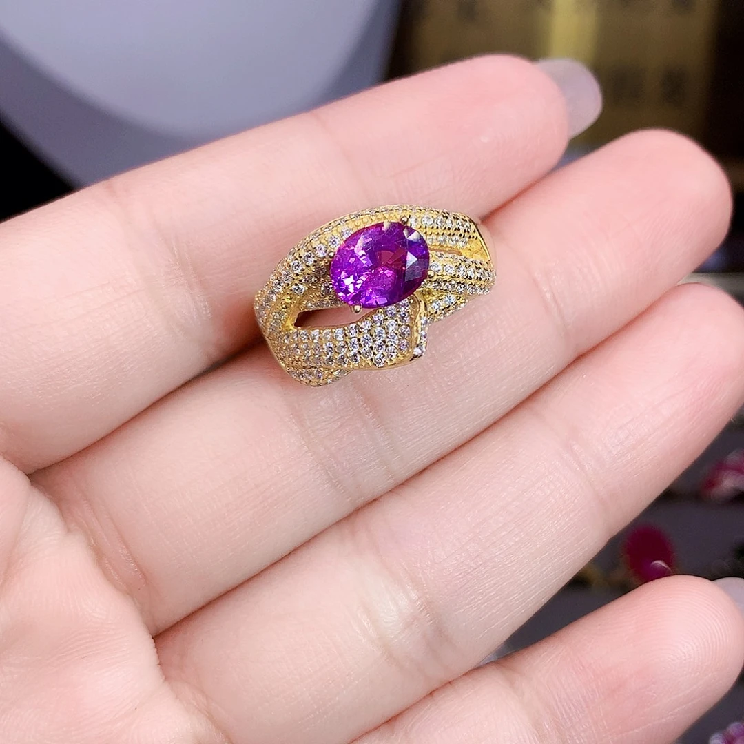 彩色蓝宝石戒指银S925镶嵌