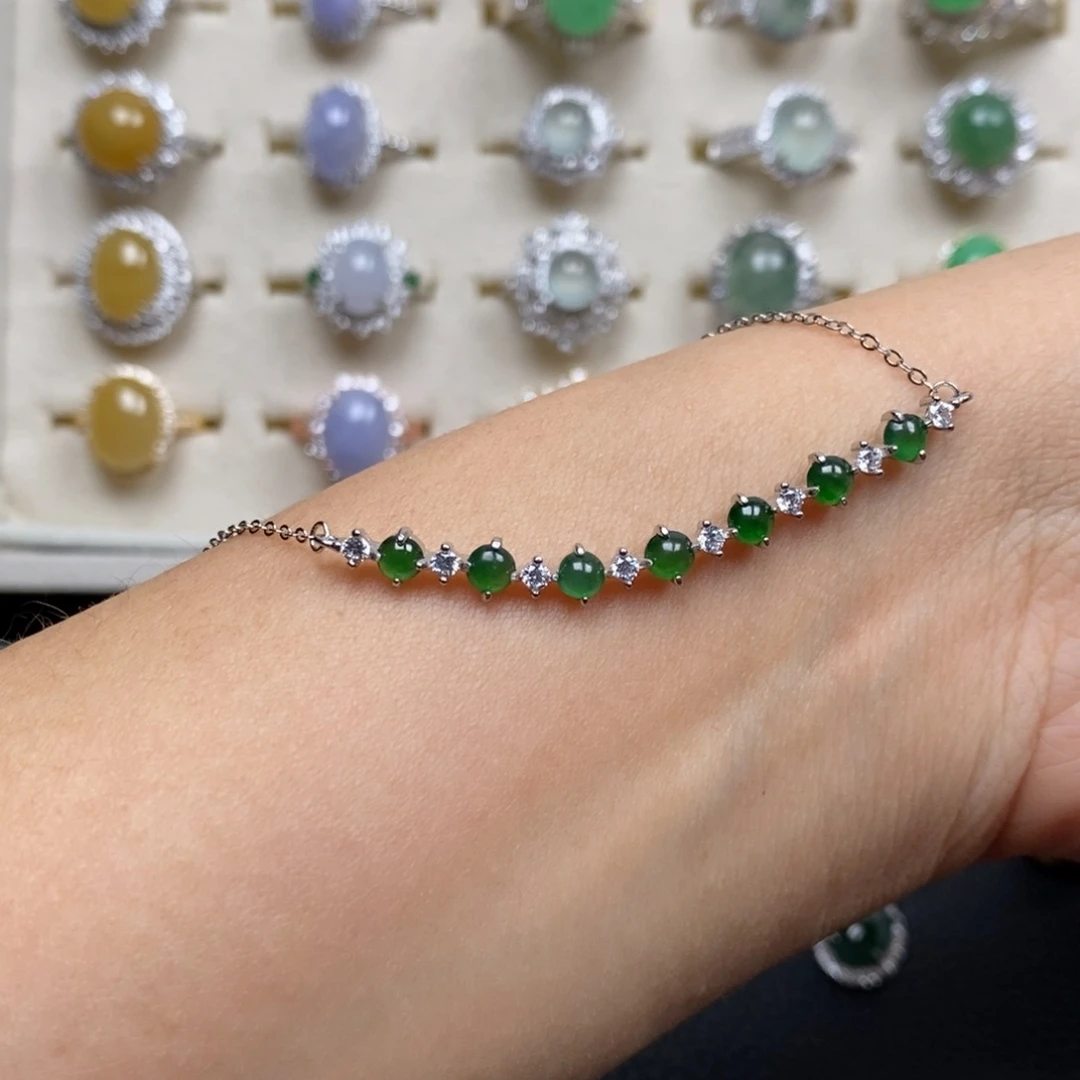 翡翠戒指银S925镶嵌小***乖戒指