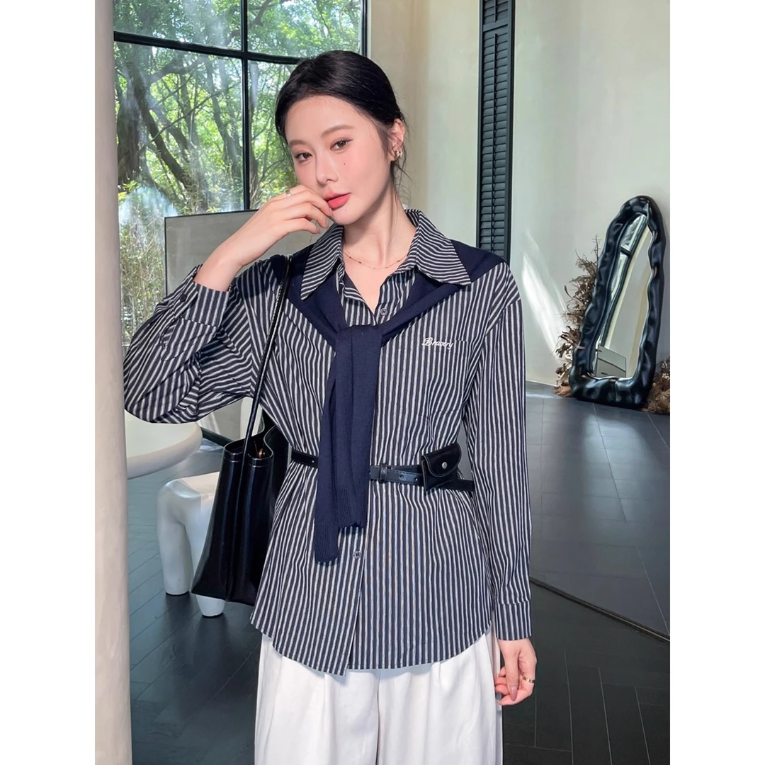 POLO领格子衬衫外套女2025新款秋韩系长袖衬衣披肩上衣气质两件套