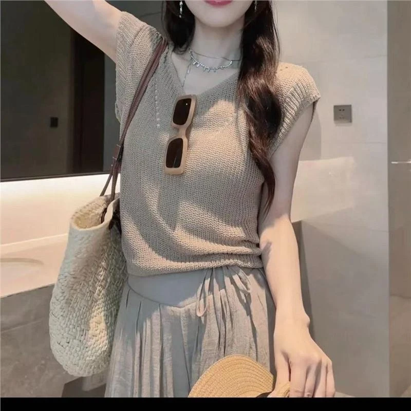 2025夏季新款时尚休闲宽松针织短款穿搭上衣#镂空T恤