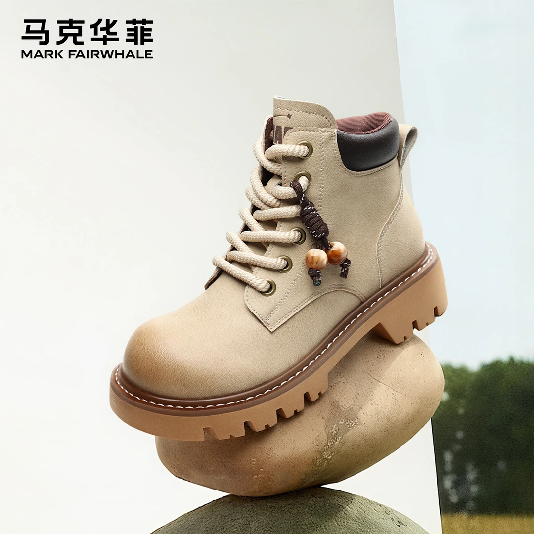 【Mark Fairwhale马克华菲 】疆女大黄靴短痛靴系带英伦马丁靴女士