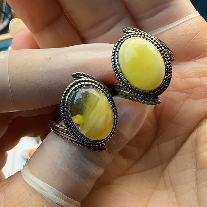 琥珀银S925镶嵌戒指