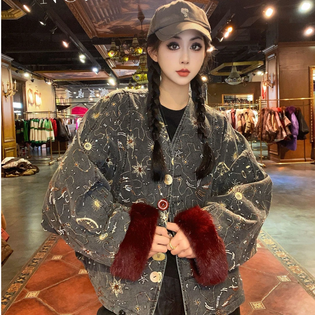 【DCP•Flagship store】83699-FE 2024新款时尚牛仔鹅绒水貂外套