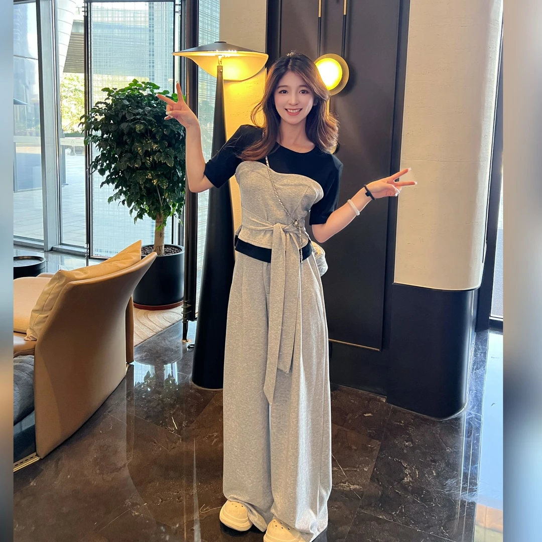 【极简主义】JJ通勤风静时尚套装宽松长裤显瘦高腰小个子夏季