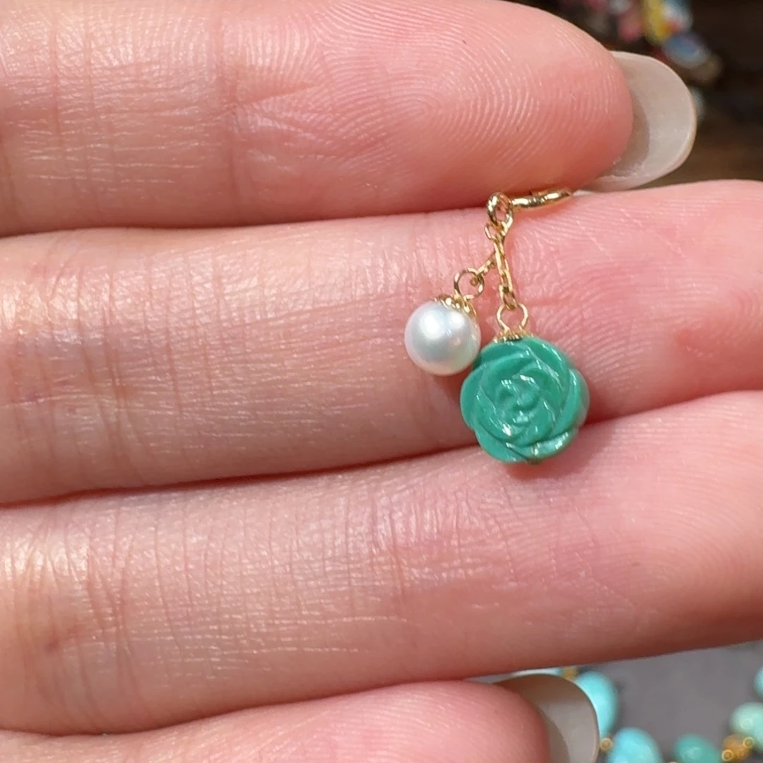 绿松石18K金镶嵌花花小滴流