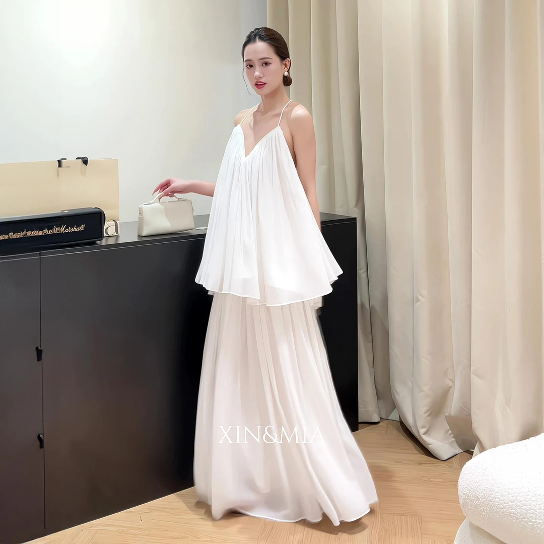 VOCKOO官方法式气质套装白色V领吊带上衣A字半身裙夏季新款高级感