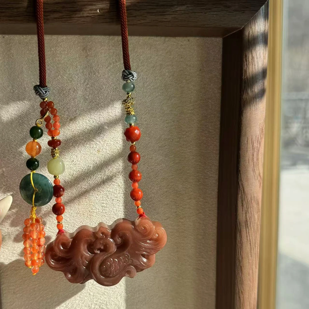 【大甜原创定制】 红凤凰毛衣链天然岫玉新中式风格显白百搭新年款