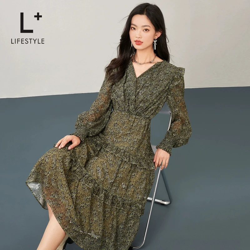 【谷邦L+lifestyle】木耳边碎花连衣裙 L3141180