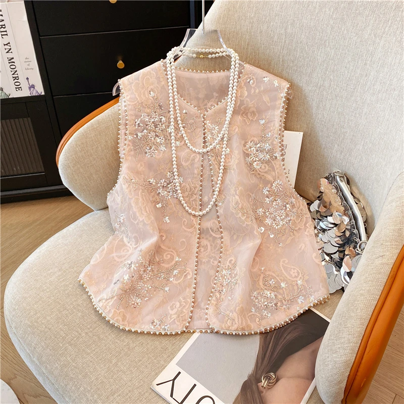 新中式国风重工刺绣亮片钉珠2025夏季新款时尚洋气高级感百搭马甲