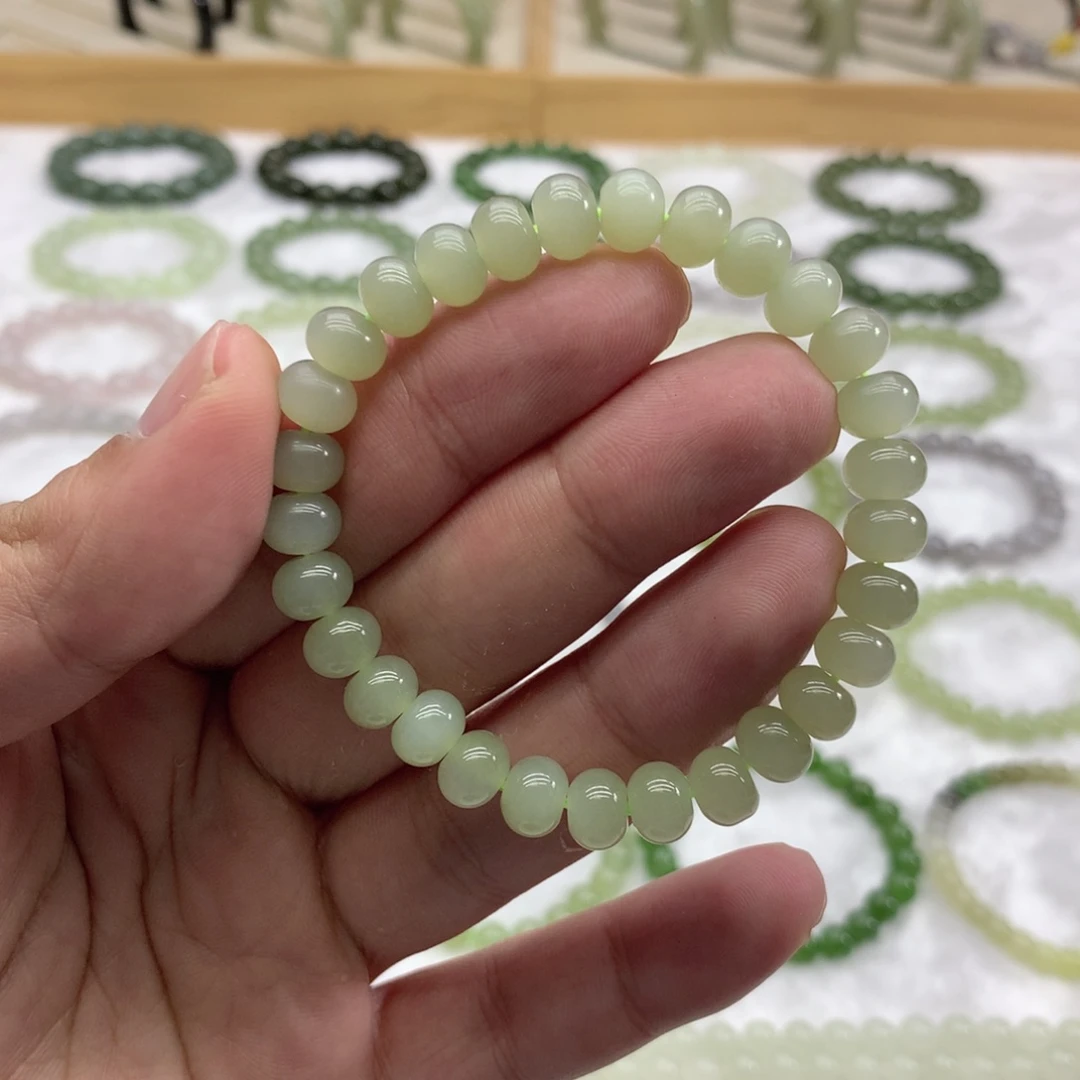 和田玉未镶嵌手串（冰晴水算盘珠8）