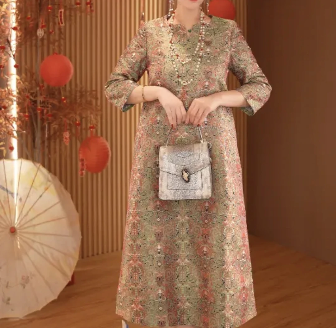 卷草石榴纹｜春季新款双面穿女装连衣裙2025A467-姚姚